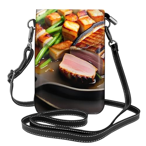 yefan Delicious Grilled Meat Damen-Umhängetasche, Handy-Geldbörse mit Reißverschluss, verstellbarer Schultergurt. von yefan