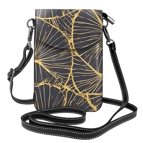 yefan Golden Leaf Damen-Umhängetasche, Handy-Geldbörse mit Reißverschluss, Schultertasche, verstellbarer Schultergurt. von yefan