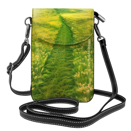 yefan Grassland Paths Damen-Umhängetasche, Handy-Geldbörse mit Reißverschluss, verstellbarer Schultergurt. von yefan