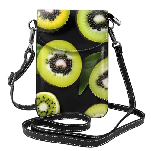 yefan Green Kiwi Damen-Umhängetasche, Handy-Geldbörse mit Reißverschluss, verstellbarer Schultergurt. von yefan