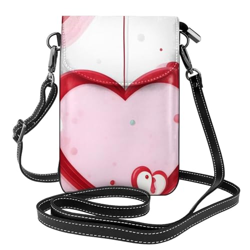 yefan Little Red Heart Damen-Umhängetasche, Handy-Geldbörse mit Reißverschluss, verstellbarer Schultergurt. von yefan
