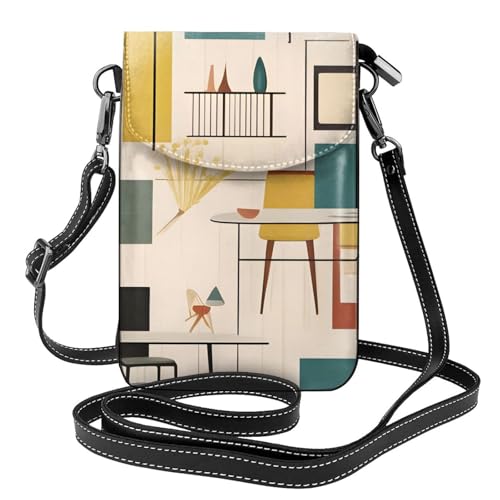 yefan Mid Century Moderne Damen-Umhängetasche, Handy-Geldbörse mit Reißverschluss, verstellbarer Schultergurt. von yefan