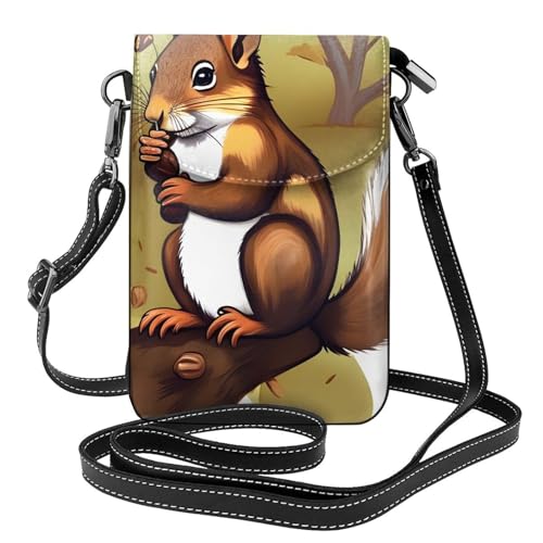 yefan Nut-Eating Squirrel Damen-Umhängetasche, Handy-Geldbörse mit Reißverschluss, verstellbarer Schultergurt. von yefan