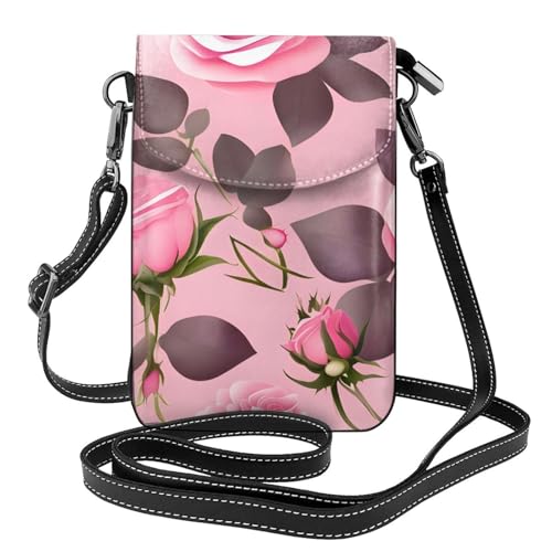 yefan Pretty Pink Roses Damen-Umhängetasche, Handy-Geldbörse mit Reißverschluss, verstellbarer Schultergurt. yefan Pretty Pink Roses Damen-Umhängetasche, Handy-Geldbörse mit Reißverschluss, verstellbarer Schultergurt. von yefan