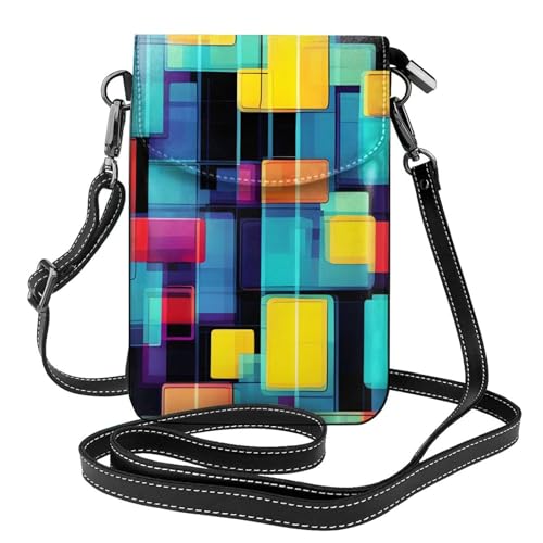 yefan Quadratische Geometrie-Diagramm Damen-Umhängetasche, Handy-Geldbörse mit Reißverschluss, Schulter-Handtasche, verstellbarer Schultergurt. von yefan