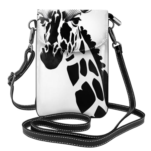 yefan Schwarze und weiße Giraffe Damen-Umhängetasche, Handy-Geldbörse mit Reißverschluss, Schulter-Handtasche, verstellbarer Schultergurt. von yefan