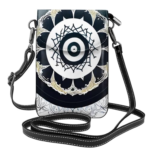 yefan Schwarze und weiße runde Totem-Damen-Umhängetasche, Handy-Geldbörse mit Reißverschluss, Schulter-Handtasche, verstellbarer Schultergurt. von yefan