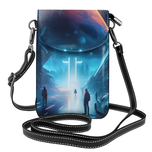 yefan Science Fiction Future Damen-Umhängetasche, Handy-Geldbörse mit Reißverschluss, verstellbarer Schultergurt. von yefan