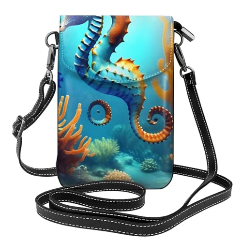 yefan Seabed Coral Seepferdchen Damen Crossbody-Tasche mit Reißverschluss Handy Geldbörse & Schulterhandtasche Verstellbarer Schultergurt von yefan