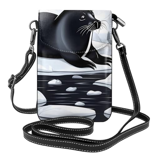 yefan Seals On Ice Damen-Umhängetasche, Handy-Geldbörse mit Reißverschluss, verstellbarer Schultergurt. von yefan