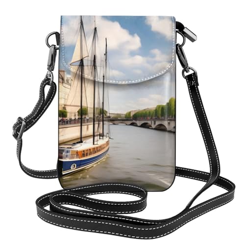 yefan Seine Sailing Damen-Umhängetasche, Handy-Geldbörse mit Reißverschluss, verstellbarer Schultergurt. von yefan
