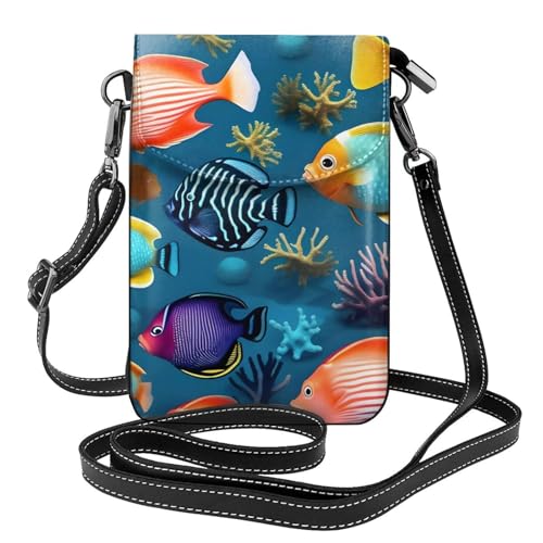 yefan Submarine Reef Fish Damen-Umhängetasche, Handy-Geldbörse mit Reißverschluss, verstellbarer Schultergurt. von yefan