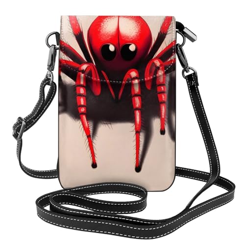 yefan Süße kleine rote Spinne Damen-Umhängetasche, Handy-Geldbörse mit Reißverschluss und Schultertasche, verstellbarer Schultergurt. von yefan