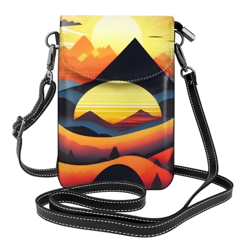 yefan Sunrise Mountain Damen-Umhängetasche, Handy-Geldbörse mit Reißverschluss, verstellbarer Schultergurt. von yefan