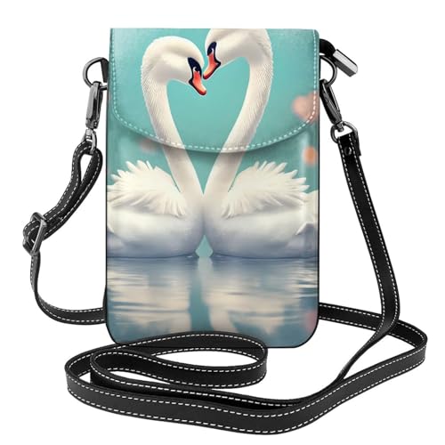 yefan The Swan In Love Damen-Umhängetasche, Handy-Geldbörse mit Reißverschluss und Schultertasche, verstellbarer Schultergurt. von yefan