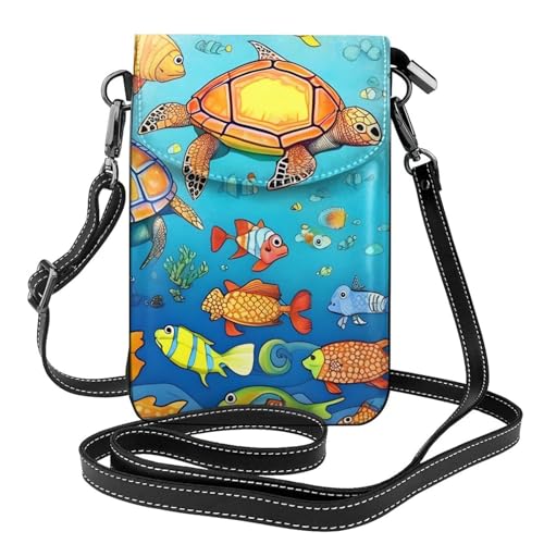 yefan Turtle And Fish Damen-Umhängetasche, Handy-Geldbörse mit Reißverschluss, verstellbarer Schultergurt. von yefan