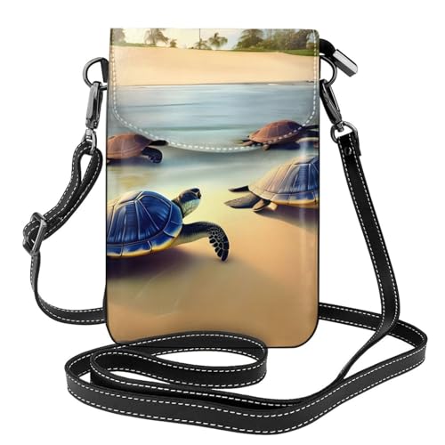 yefan Turtles On The Beach Damen-Umhängetasche, Handy-Geldbörse mit Reißverschluss, verstellbarer Schultergurt. von yefan
