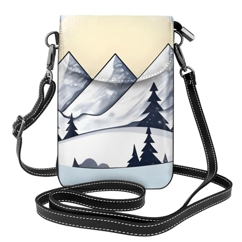 yefan White Snowy Mountains Damen-Umhängetasche, Handy-Geldbörse mit Reißverschluss, verstellbarer Schultergurt. von yefan