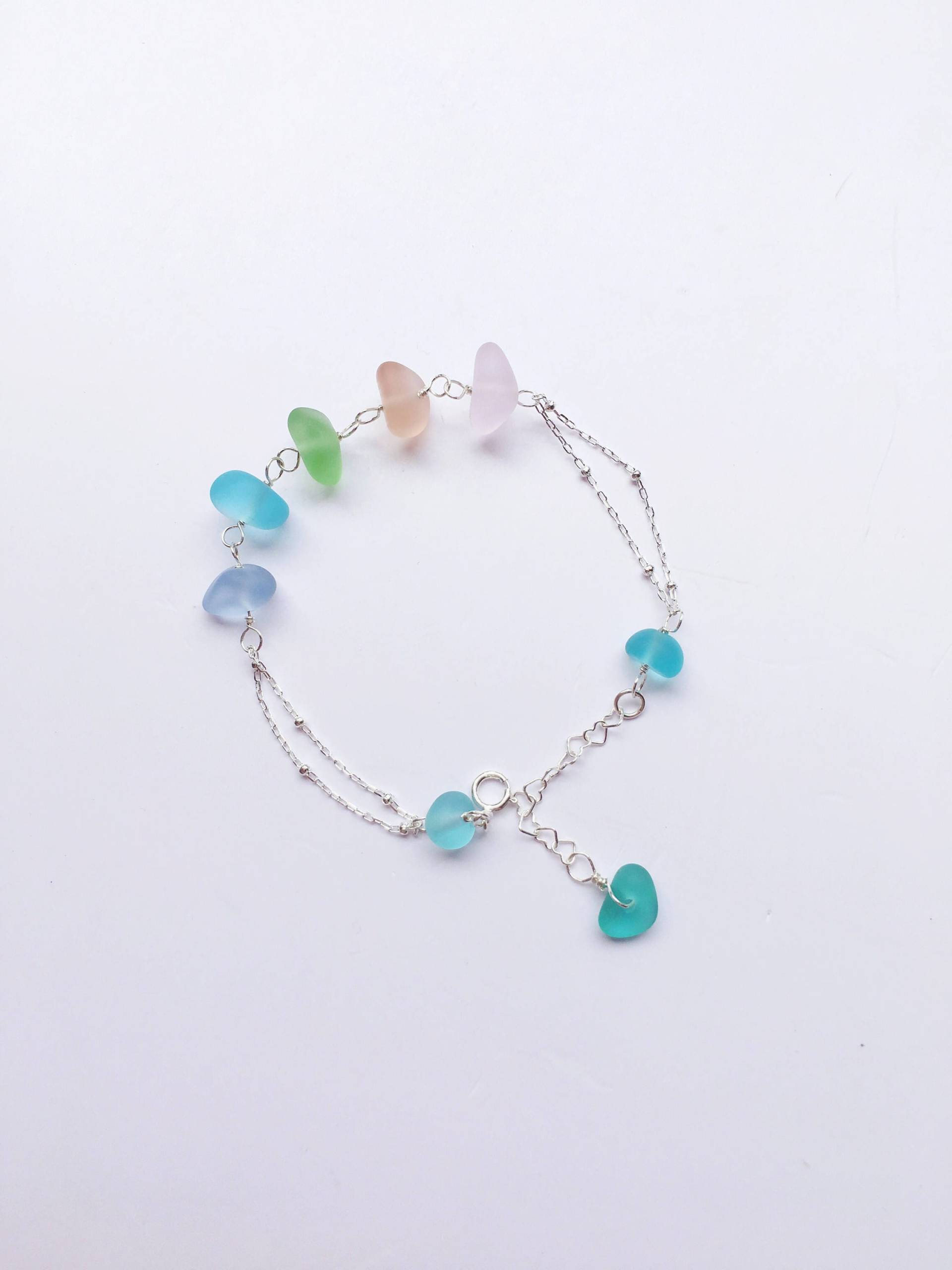 Handgemachtes Sterling Silber Seeglas Armband, Verstellbares Kettenarmband, Schmuck, Strand Glas Schmuck von yellowcentaury
