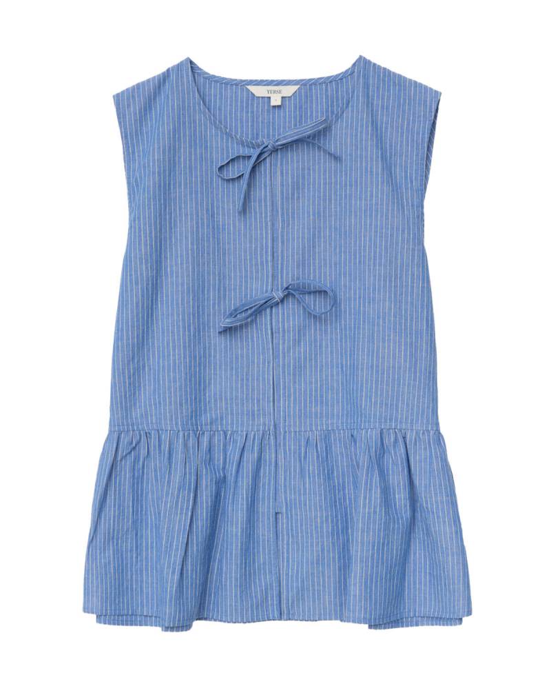 yerse - Bluse mit Rüschen und Schleifen blau - Gr. - S von yerse