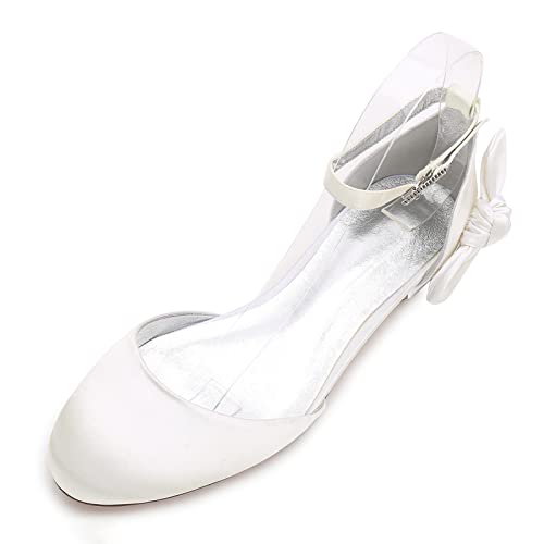 yesTGE Damen Flache Ballerinas Elegant Bowknot Satin Flache Knöchelriemen Brautschuhe Hochzeitsschuhe,Elfenbein,42 EU von yesTGE