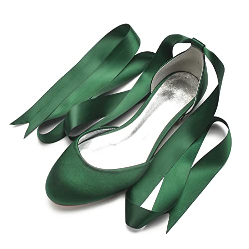 yesTGE Runde Zehe Brautschuhe Hochzeit Party Abendschuhe Brautjungfer Schuhe Mit Schnüren Niedrigem Absatz Flache Schuhe,Dark Green,40 EU von yesTGE