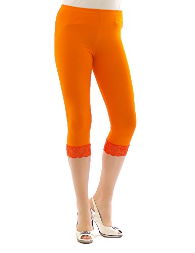 YESET Capri 3/4 Leggings Spitze Baumwolle Leggins Spitzenrand ORANGE XXXL von YESET