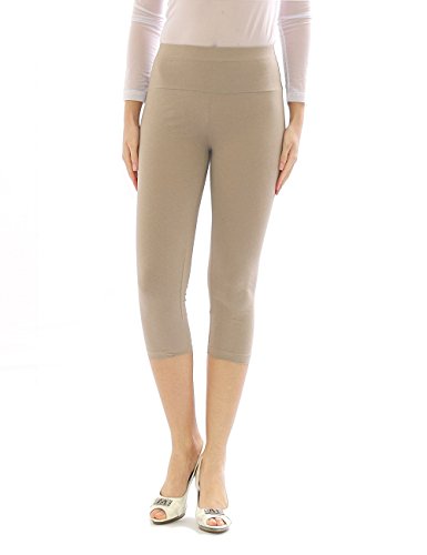 YESET Damen Capri 3/4 Leggings Leggins Baumwolle Hose Wäsche hoher Bund beige XL von YESET