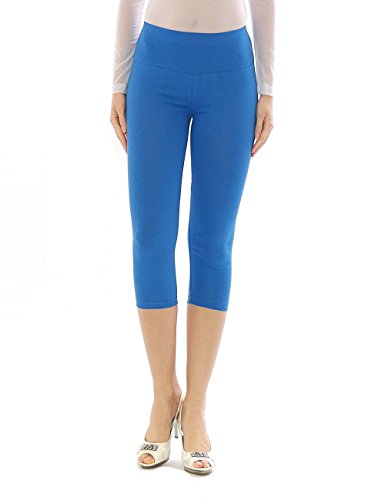 YESET Damen Capri 3/4 Leggings Leggins Baumwolle Hose Wäsche hoher Bund blau M von YESET