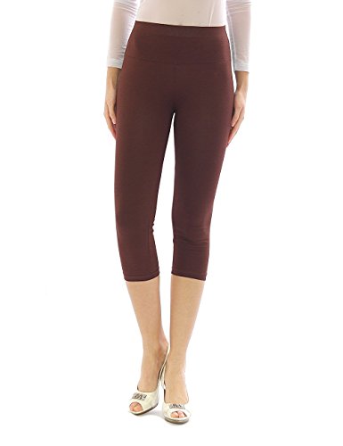 YESET Damen Capri 3/4 Leggings Leggins Baumwolle Hose Wäsche hoher Bund braun XXL von YESET