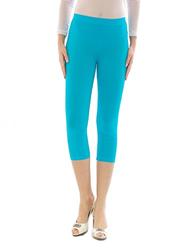 YESET Damen Capri 3/4 Leggings Leggins Baumwolle Hose Wäsche hoher Bund hellblau XXL von YESET