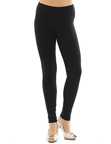 YESET Damen Leggings hoher Bund Lange Hose Leggins lang Baumwolle Wäsche schwarz M von YESET