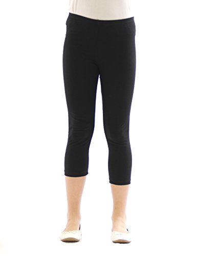 Kinder Mädchen Hose Leggings Leggins Capri 3/4 kurz Knie Blickdicht Baumwolle Schwarz Größe 146 von YESET