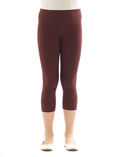 Kinder Mädchen Hose Leggings Leggins Capri 3/4 kurz Knie Blickdicht Baumwolle Braun Größe 128 von YESET