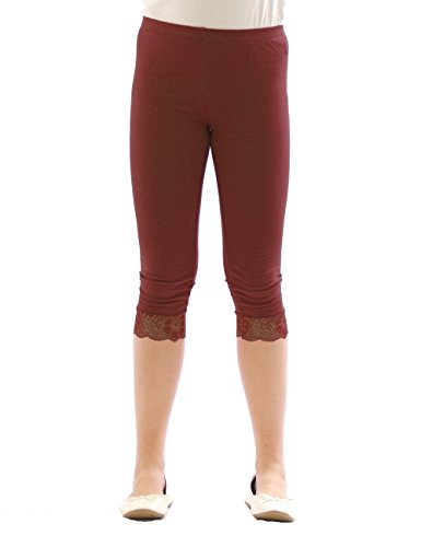 Mädchen Kinder Leggings Leggins Hose Capri 3/4 kurz mit Spitze Baumwolle Braun 116 von YESET