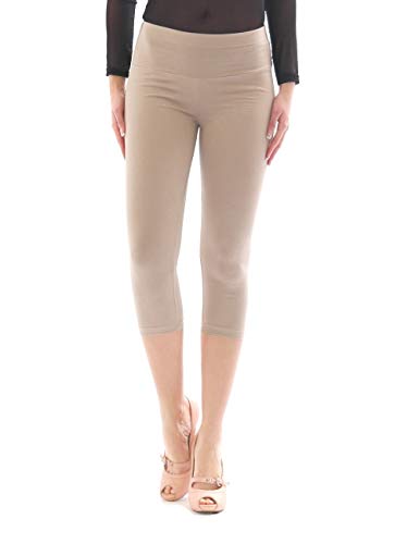 YESET Capri 3/4 Damen Leggings Leggins Baumwolle Hose hoher Bund mit Taschen beige L von YESET