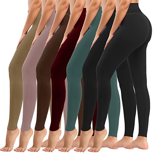 yeuG 7er-Pack Leggings mit hoher Taille für Frauen, Bauchkontrolle, Schwarz, weiche Workout-Yogahose für den täglichen Gebrauch, Frauengeschenk, Sport, 7#blackx2,green,wine,coffe,mocha, Large-X-Large von yeuG