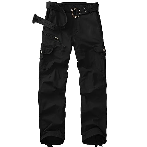 yeyity Cargohose Damen Hosen Multi Taschen Wanderhose Outdoorhose Baumwolle Arbeitshose Jogginghose Relaxed-Fit Trekkinghose Militär Hose Streetwear(Black,2087,48) von yeyity
