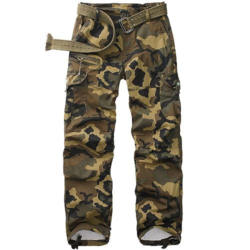 yeyity Cargohose Damen Hosen Multi Taschen Wanderhose Outdoorhose Baumwolle Arbeitshose Jogginghose Relaxed-Fit Trekkinghose Militär Hose Streetwear(Camo,2087,32) von yeyity