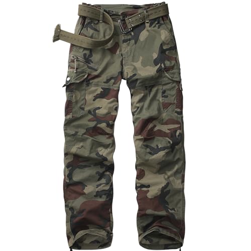 yeyity Cargohose Damen Hosen Multi Taschen Wanderhose Outdoorhose Baumwolle Arbeitshose Jogginghose Relaxed-Fit Trekkinghose Militär Hose Streetwear(Camouflage,2087,48) von yeyity