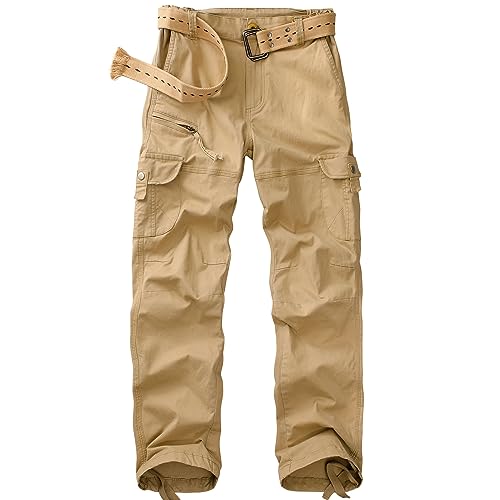 yeyity Cargohose Damen Hosen Multi Taschen Wanderhose Outdoorhose Baumwolle Arbeitshose Jogginghose Relaxed-Fit Trekkinghose Militär Hose Streetwear(Khaki,2087,32) von yeyity