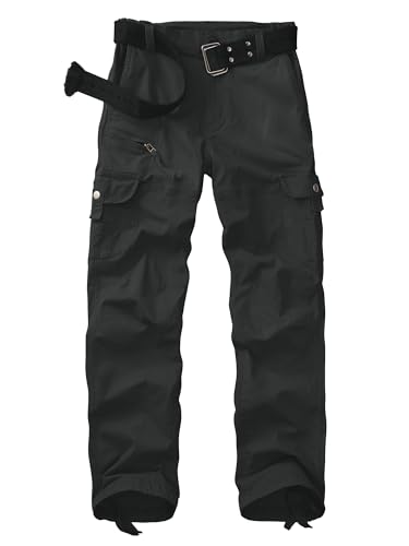 yeyity Cargohose Damen Hosen Multi Taschen Wanderhose Outdoorhose Baumwolle Arbeitshose Jogginghose Relaxed-Fit Trekkinghose Militär Hose Streetwear(Schwarz Grau,2087,42) von yeyity