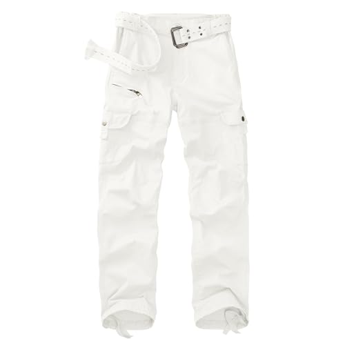 yeyity Cargohose Damen Hosen Multi Taschen Wanderhose Outdoorhose Baumwolle Arbeitshose Jogginghose Relaxed-Fit Trekkinghose Militär Hose Streetwear(Weiß,2087,46) von yeyity
