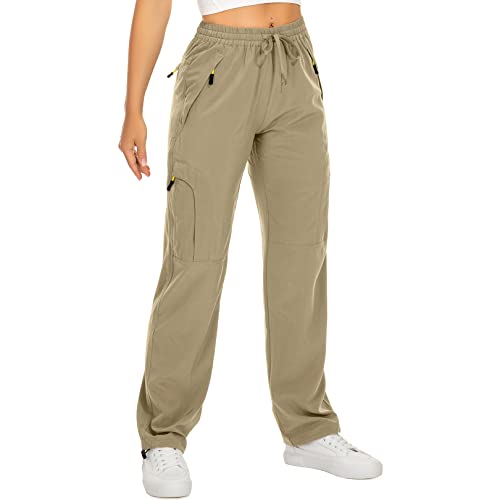 yeyity Wanderhose Damen Leichter Quick Dry Outdoorhose Atmungsaktiv Cargohose UV-Schutz Trekkinghose Funktionshose Jogginghose(6608,Khaki,L) von yeyity