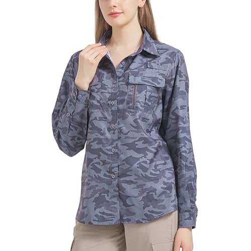 yeyity Damen Hemdbluse UPF 50+ UV Schutz Langarmshirt Outdoor Wanderhemd Safari Kleidung Atmungsaktiv Quick Dry Casual Tops Sport Oberteile Camo M von yeyity