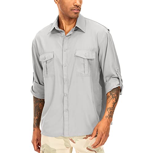 yeyity Herren Hemd Langarm Outdoor Freizeithemden für Herren UPF50+ UV-Schutz Safari Hemd Schnelltrocknendes Funktionshemd für Wandern Angeln Trekking(5065,Grey,3XL) von yeyity