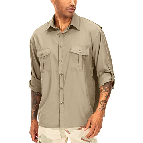 yeyity Herren Hemd Langarm Outdoor Freizeithemden für Herren UPF50+ UV-Schutz Safari Hemd Schnelltrocknendes Funktionshemd für Wandern Angeln Trekking(5065,Khaki,3XL) von yeyity