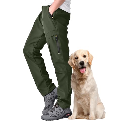 yeyity Herren Softshellhose Gefüttert Outdoorhose Wasserdicht Wanderhose Warm Skihose Snowboardhose Winddichte Thermohose Schneehose Winter Trekkinghose(MH4409,Amy Green,30) von yeyity