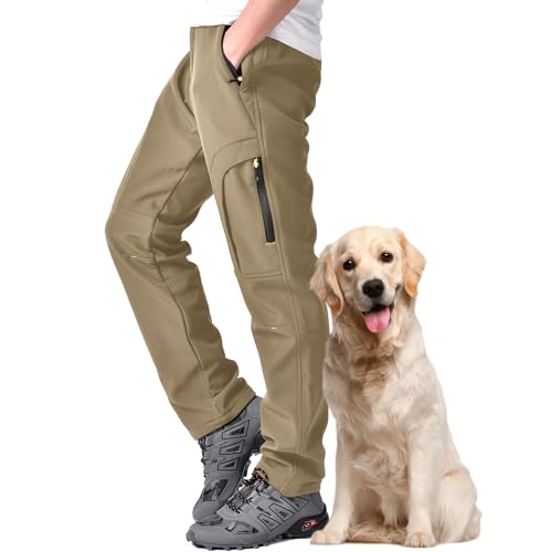 yeyity Herren Softshellhose Gefüttert Outdoorhose Wasserdicht Wanderhose Warm Skihose Snowboardhose Winddichte Thermohose Schneehose Winter Trekkinghose(MH4409,Khaki,40) von yeyity