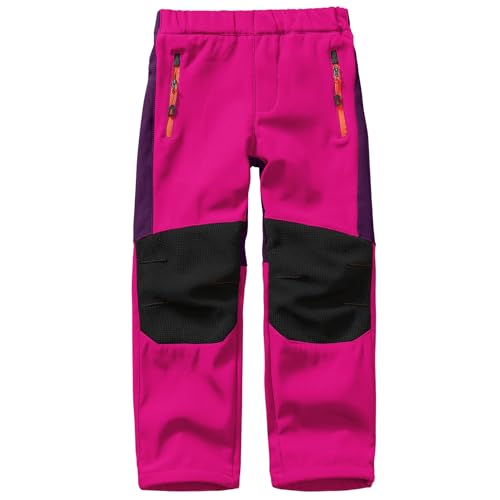 yeyity Kinder Softshellhose Skihose Gefüttert Cargohose Wasserdicht Thermohose Jungen Mädchen Schneehose Winter Outdoorhose Wanderhose(16010,Rose-New,XL) von yeyity